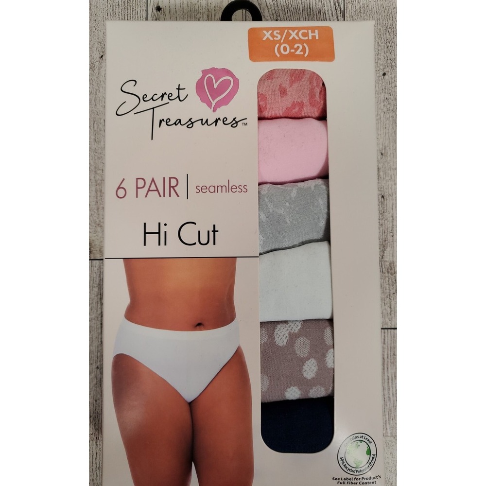 Secret Treasures Hi Cut 6pk Size XS (0-2) Seamless Underwear Pinks & Grays